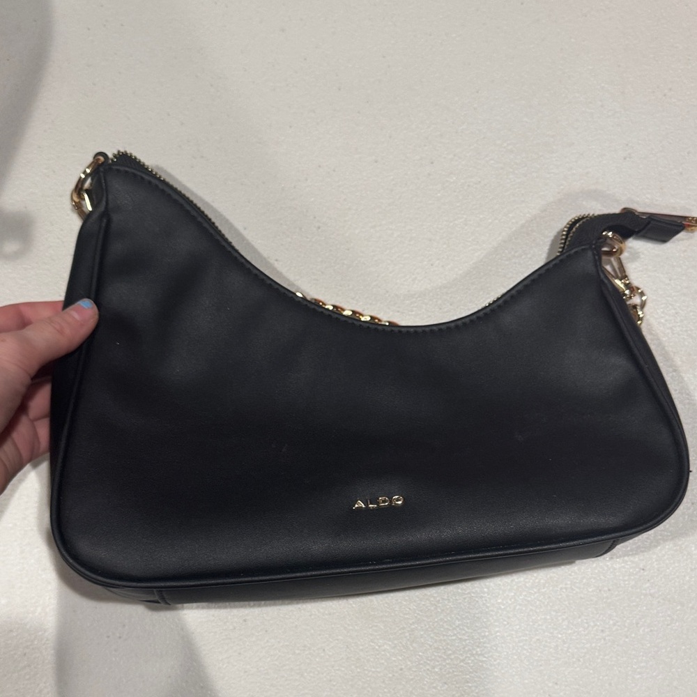 Aldo Black Shoulder Bag with Gold Accents